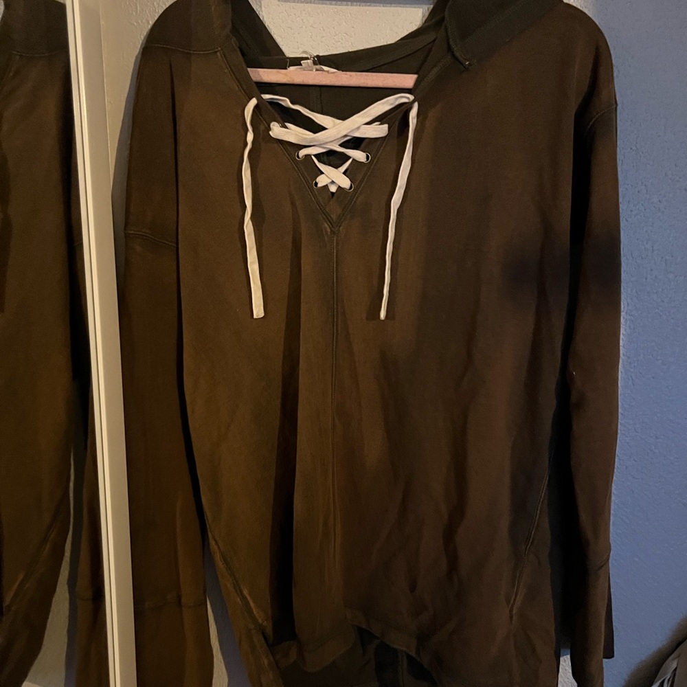 Brown Lace-Up Hoodie